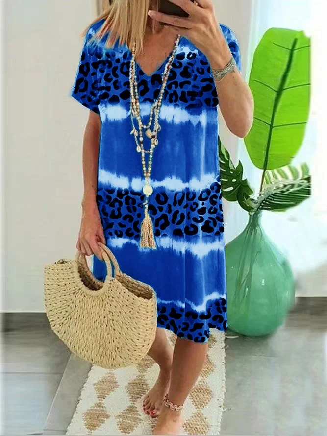 Plus Size Sexy Leopard Print Casual Midi Boho Dress  VangoghDress