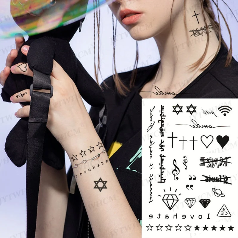 Waterproof Temporary Tattoo Sticker Letter Word Cool Stuff Dream Catcher Tattoo Sexy Flower Black Totem Dragon Tattoo Men Women