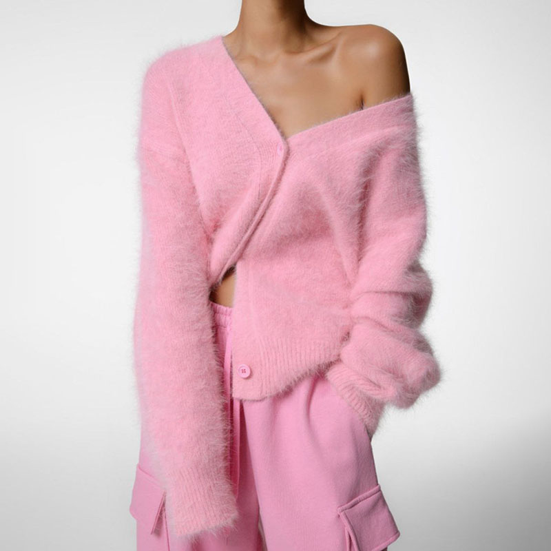 Toodelamart Soft Knit V Neck Cardigan Long Sleeve Oversized Sweater Single-Breasted Knitted Jacket Autumn 2025 clothes Lady Commuting Tops