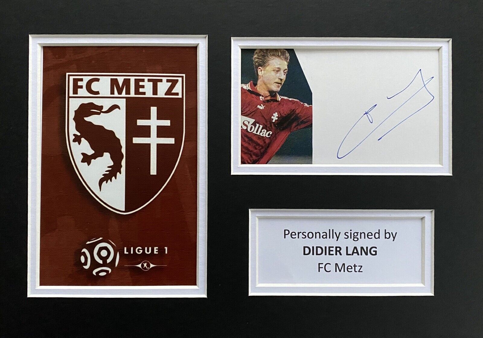 Didier Lang Hand Signed White Card In A4 FC Metz Mount Display