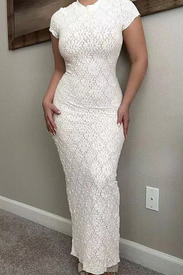 Elegant Lace Short Sleeve Slit Maxi Dress