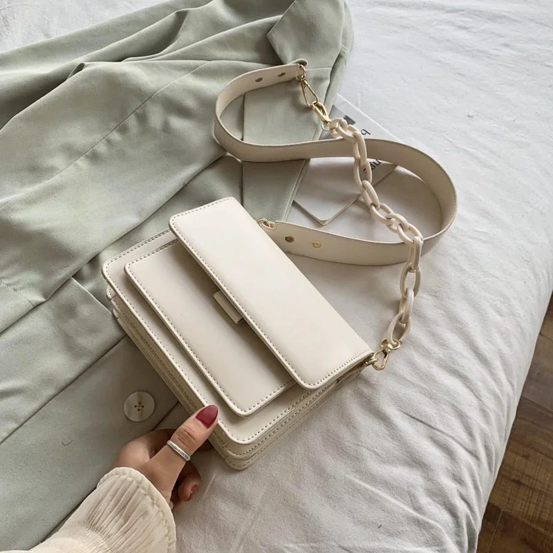 Retro Chain Design New Mini PU Leather Solid Color for Women 2021 Summer Lady Shoulder Handbag Female Fashion Cross Body Bag