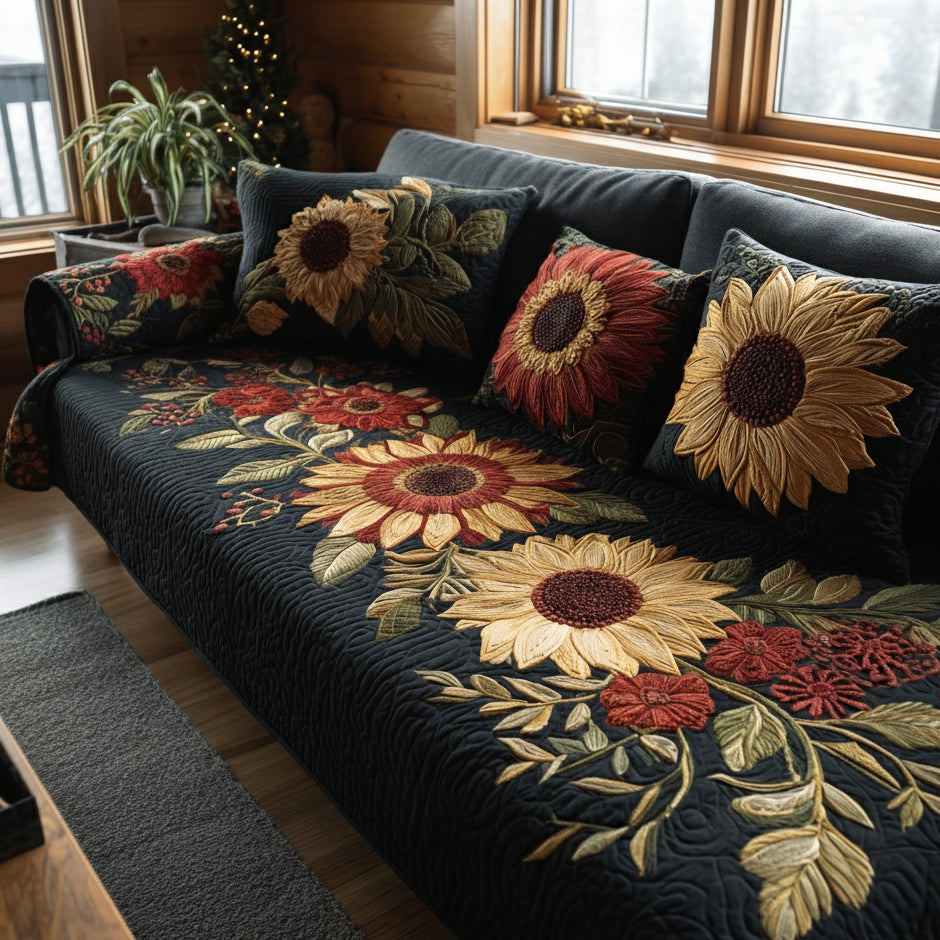 Golden Bloom Quilted Sofa Cover NCU0DV8568 everthome