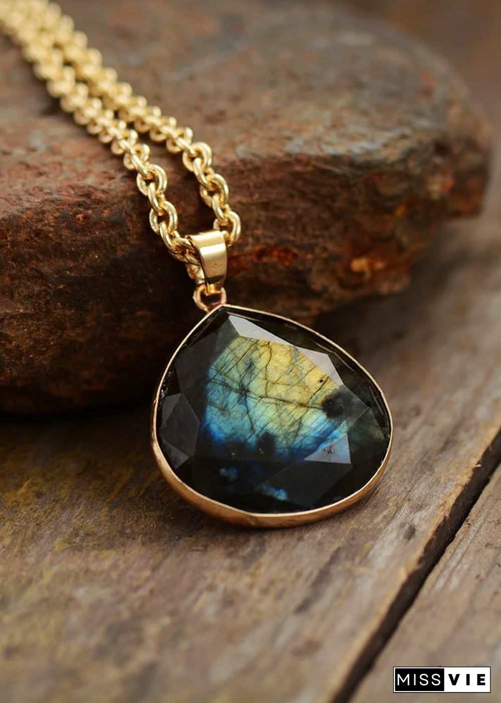 Boho Necklace, Labradorite and Gold Chain Rosie