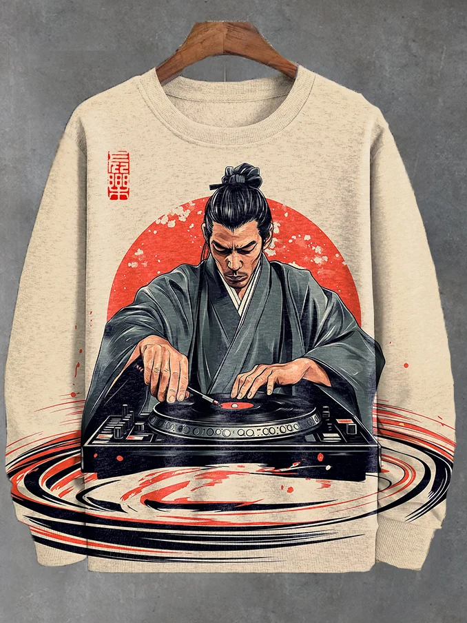 Men's Japanese DJ Art Print Casual Sweatshirt