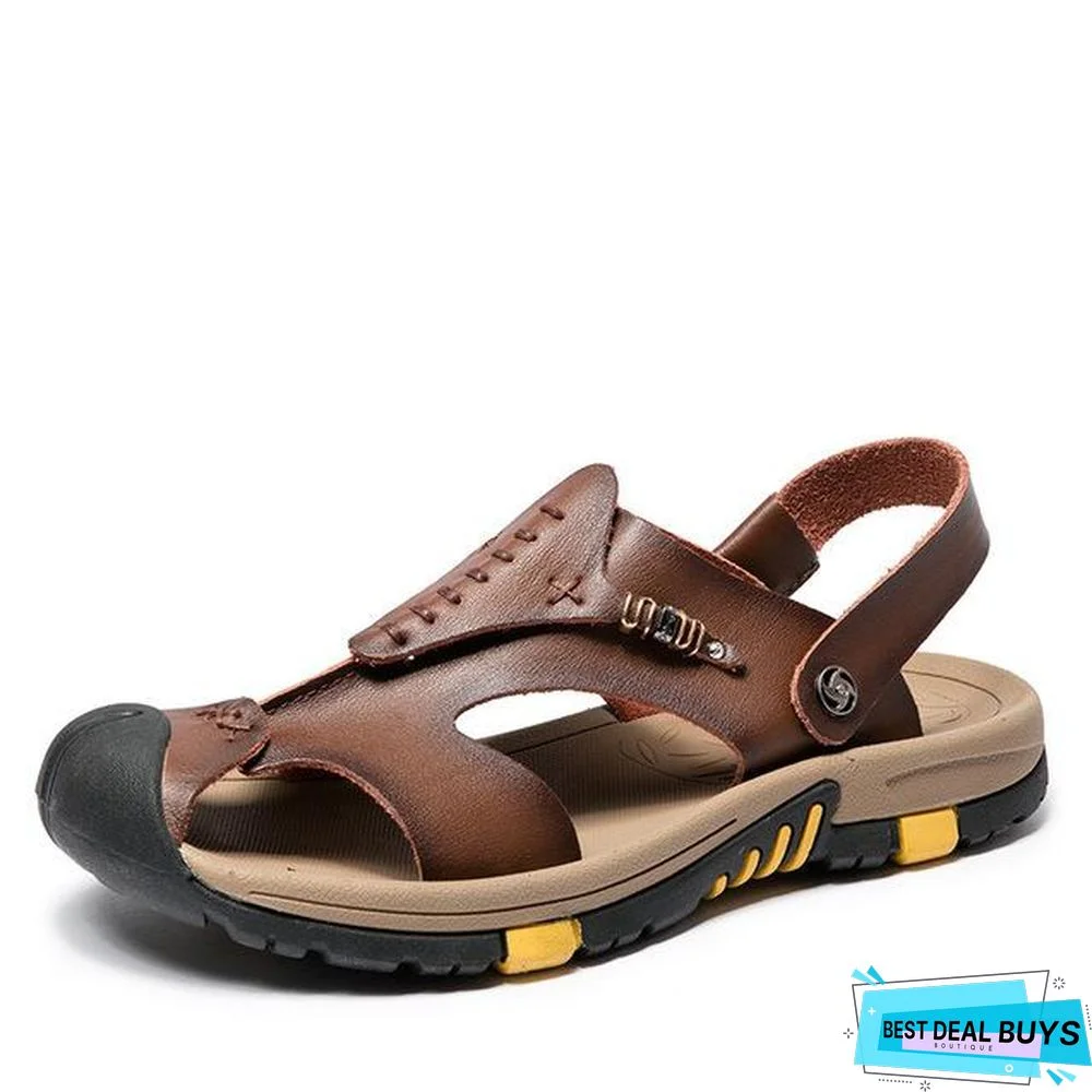Men's Genuine Leather Roman Sandals Outdoor Slipper Sneaker Beach Flip Flops Shoes