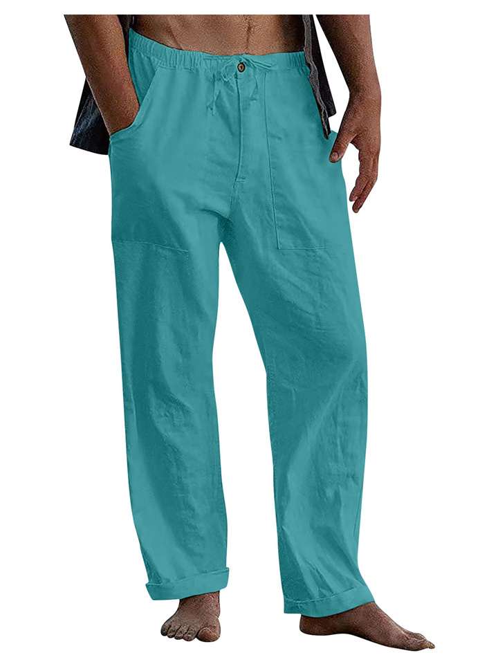 Men's Linen Pants Yoga Beach Loose Casual Summer Waist Drawstring Loose Pants-JRSEE