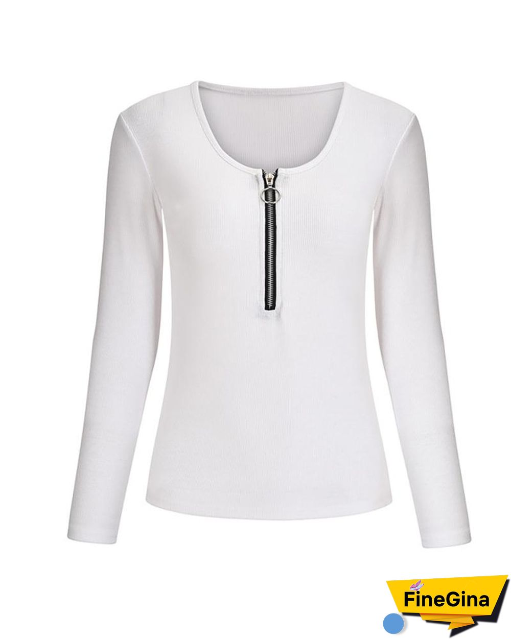 Long Sleeve Zipper Design Blouse P13365