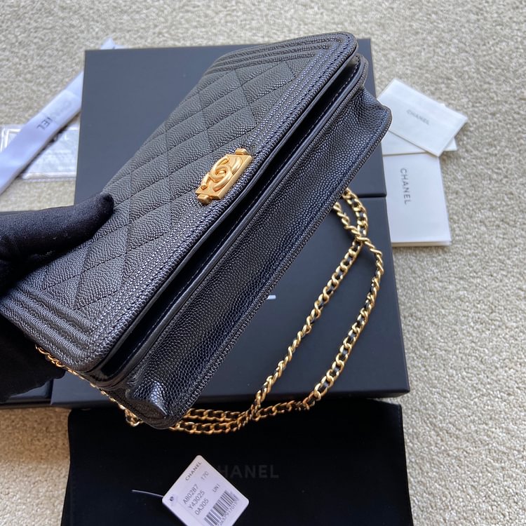 CHANEL 黑色细球纹金色五金A80287