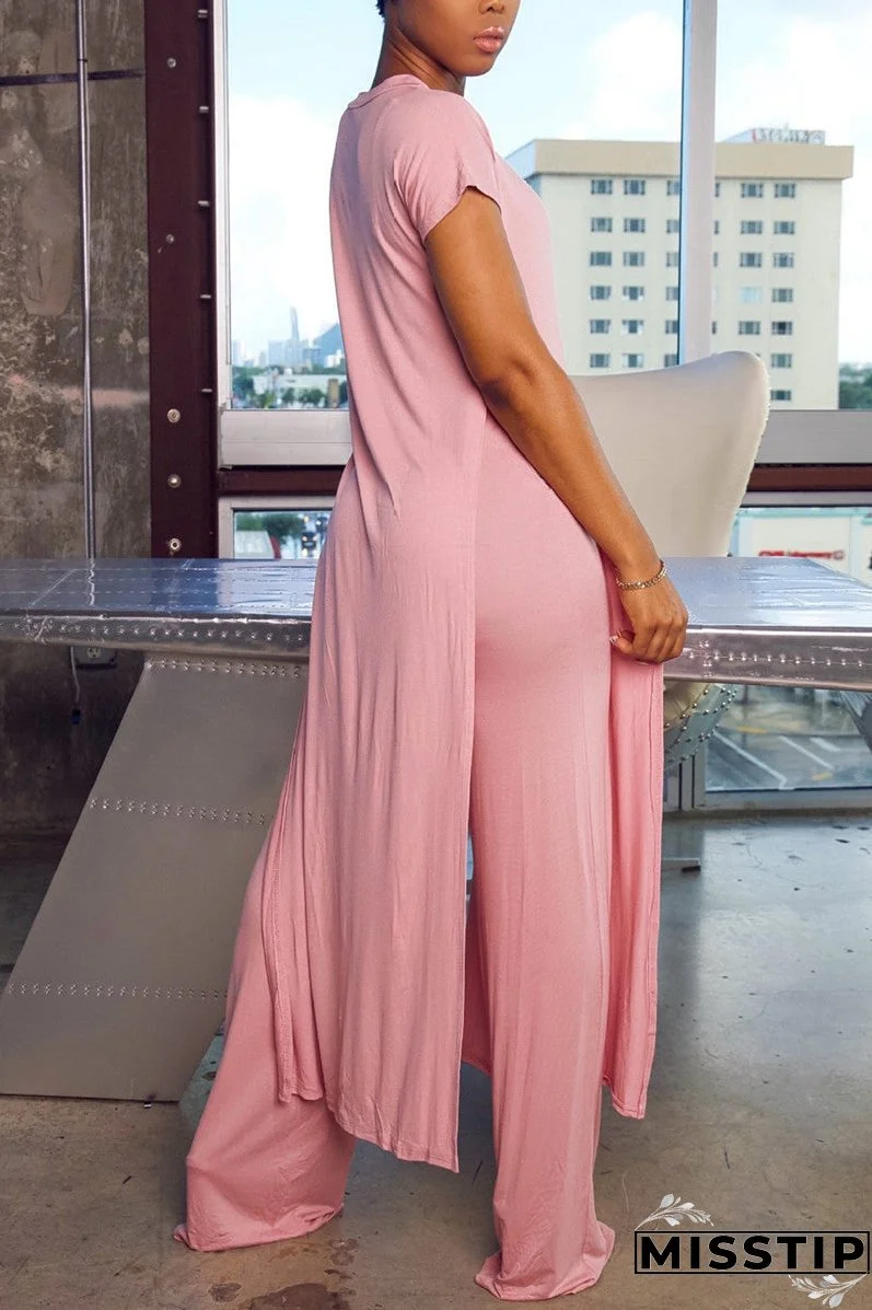 Fashion Casual Short Sleeve O Neck Regular Sleeve X Long Solid Two Pieces