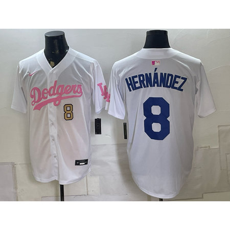 Men's Los Angeles Dodgers #8 Enrique Hernandez White Cool Base Stitched Baseball Jersey 3DD1