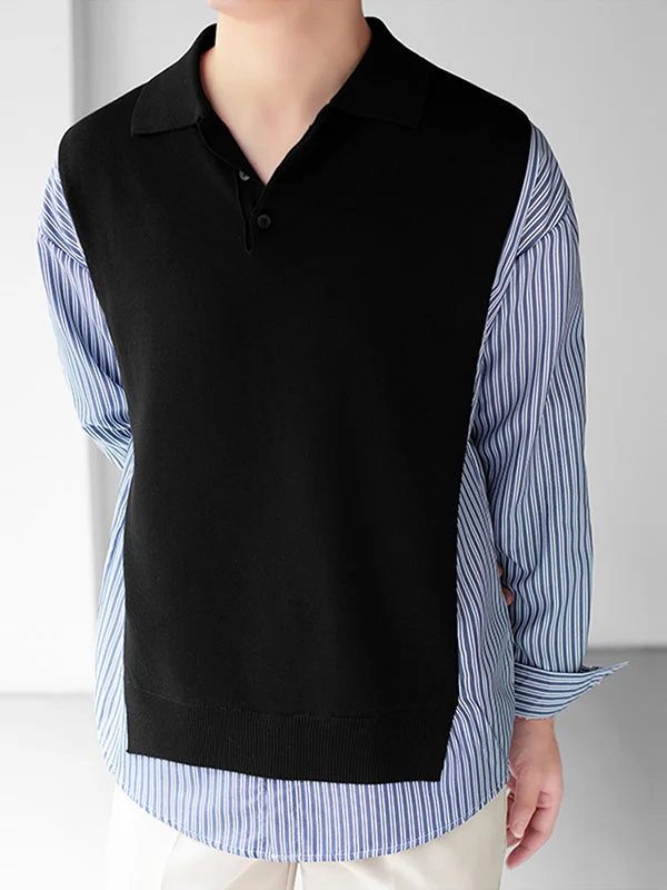 Aonga - Mens Striped Patchwork Long Sleeve Lapel Shirt J