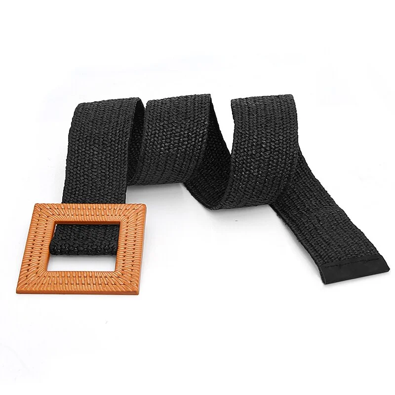 Straw Vacation Linen Woven Belt Female Elastic Bohemia Belts For Women Stretch Cummerbunds Waist Dress Waistband Cinturon Mujer