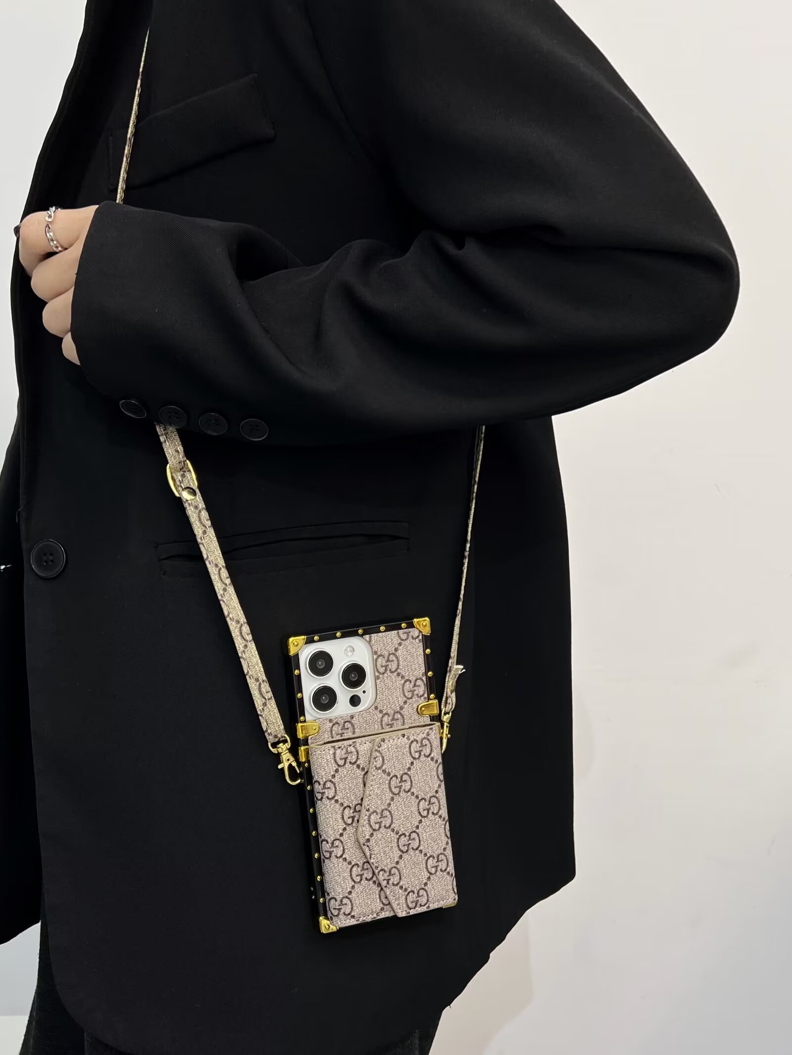Gucci Crossbody Card Holder Leather Apple iPhone Catwalk Phone Case