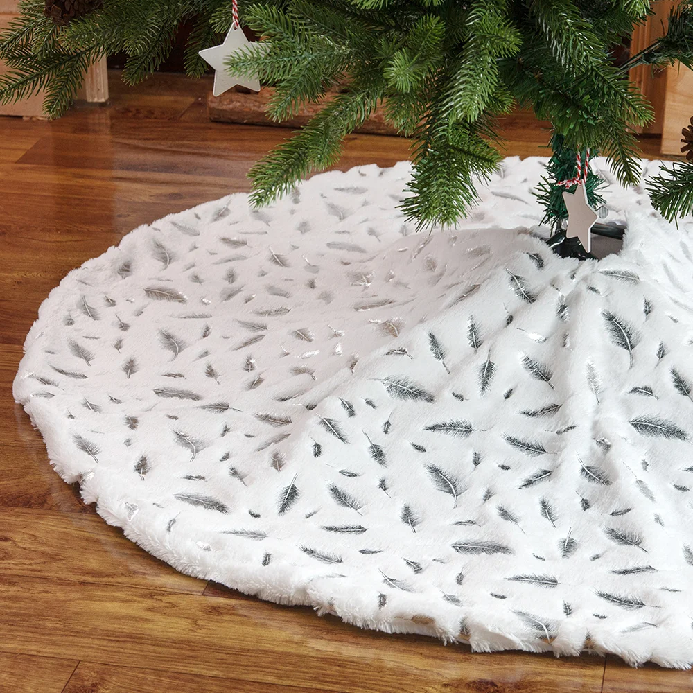 New simple white plush feather Christmas tree skirt home decoration