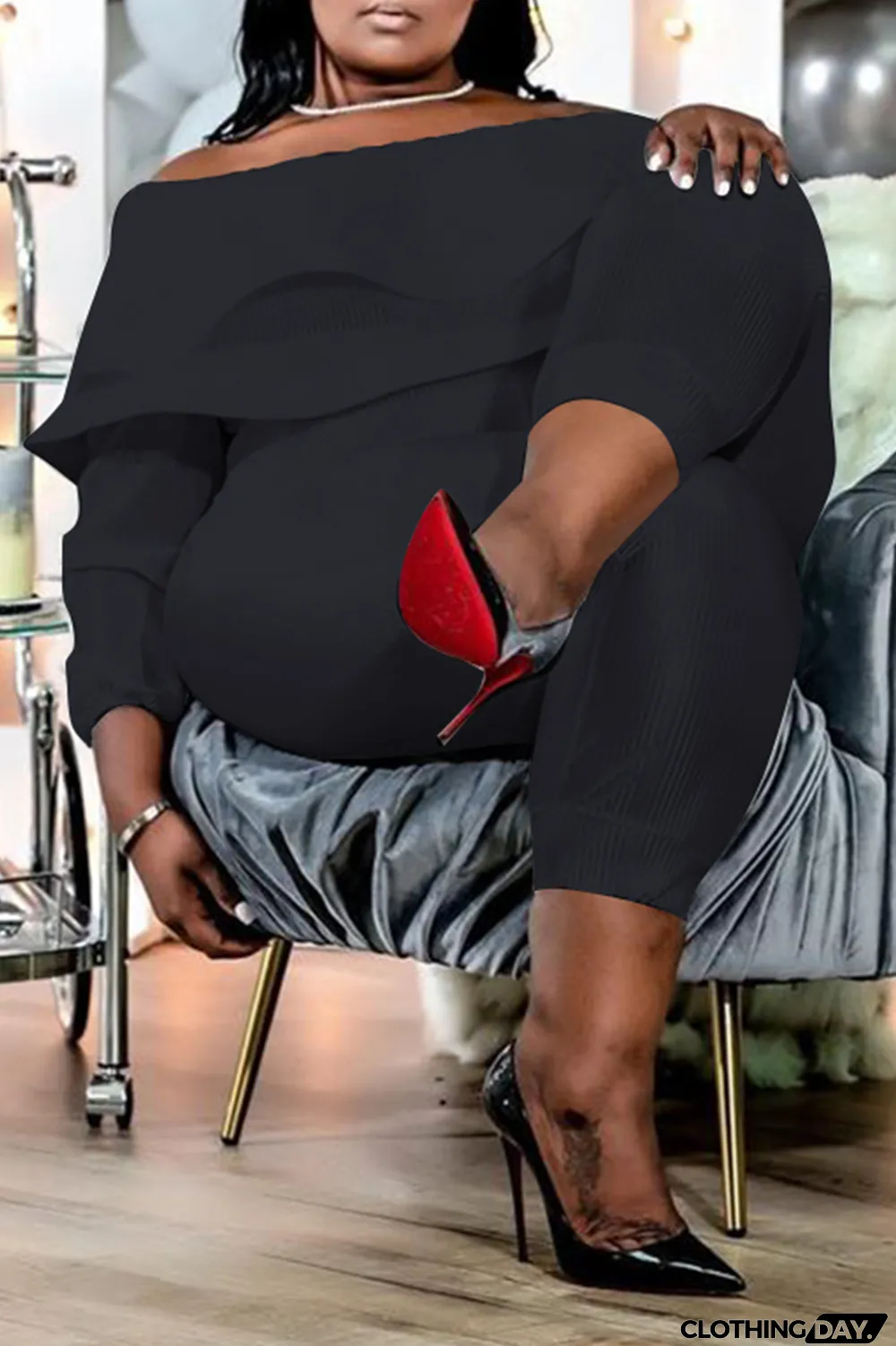 Purple Casual Solid Patchwork Off the Shoulder Plus Size Jumpsuits