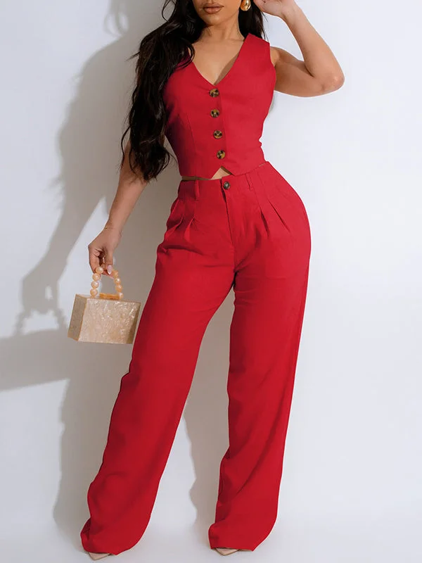 Fashion Button-Front Vest & Pants Set