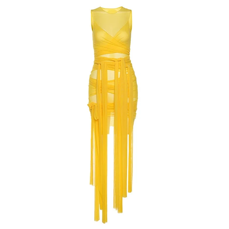 Fashion Design See-through Mesh Sexy Backless Slim Hip Street Photo Dress