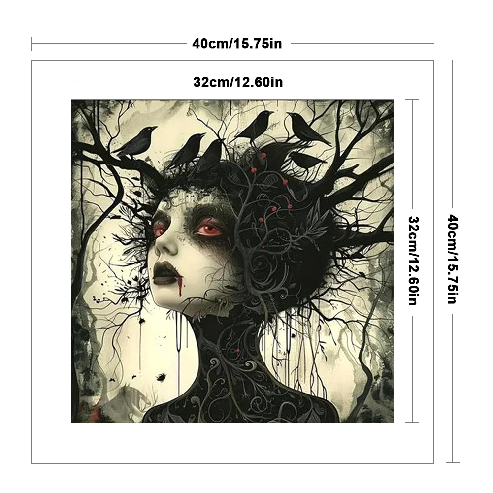 11CT Full Stamped Cross Stitch - Crow Girl(Canvas|40*40CM)