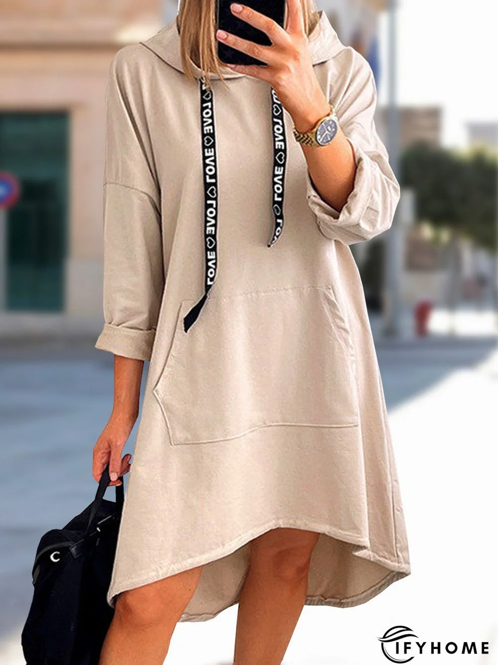 Loose Plain Swearthshirt Dress | IFYHOME