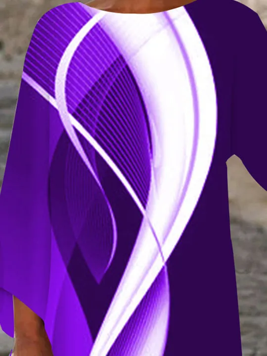 Women Asymmetrical 3/4 Sleeve Scoop Neck Striped Colorblock Stitching Tops