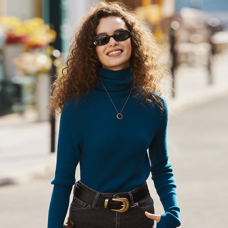 Turtleneck Slim Fit Women's Wool Sweater REAL SILK LIFE