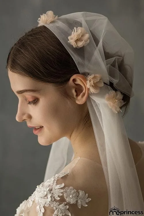 Cap Veils With Floral Applique
