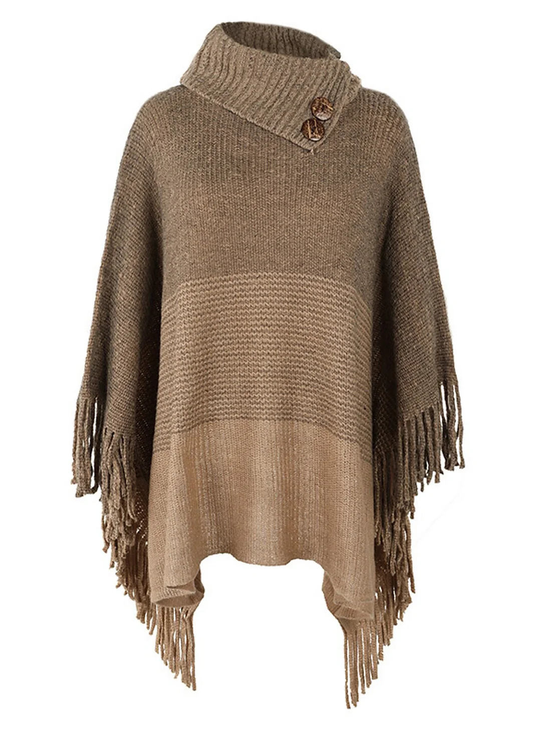 Women's Blouse Shirt Color Block Button Tassel Long Sleeve Casual Ponchos