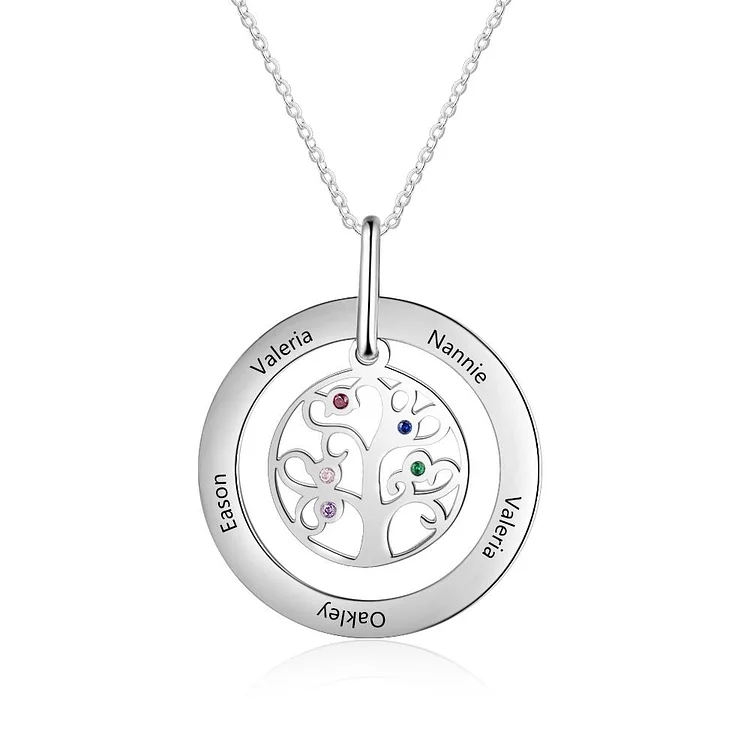 Family Tree Necklace 5 Stones Personbalized Engraved with 5 Names Birthstones Necklace for Mom