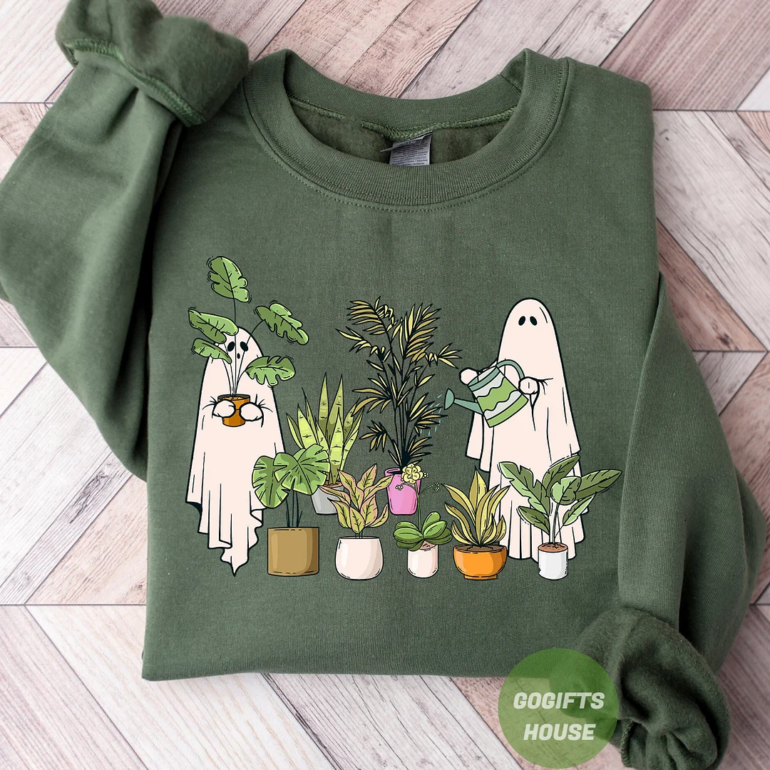 Halloween Plant Ghost Crewneck,Plant Lover Gift