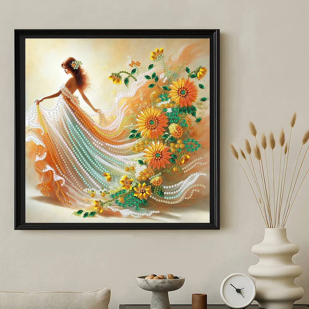 Diamond Painting - Partial Special Shaped Drill - Sunflower Dancing Girl(Canvas|30x30cm)