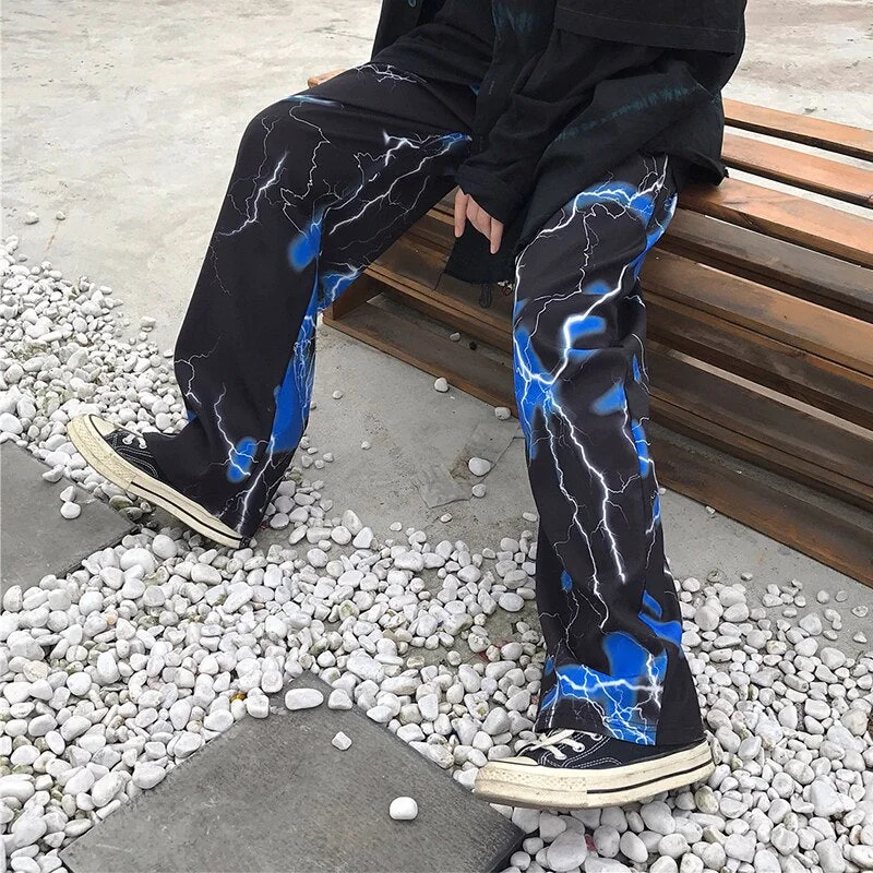 Hip Hop Pants Men's Loose Joggers Pants Lightning Print Streetwear Harem Pants Men Clothing Wide Leg Trousers Jogging Sweatpants