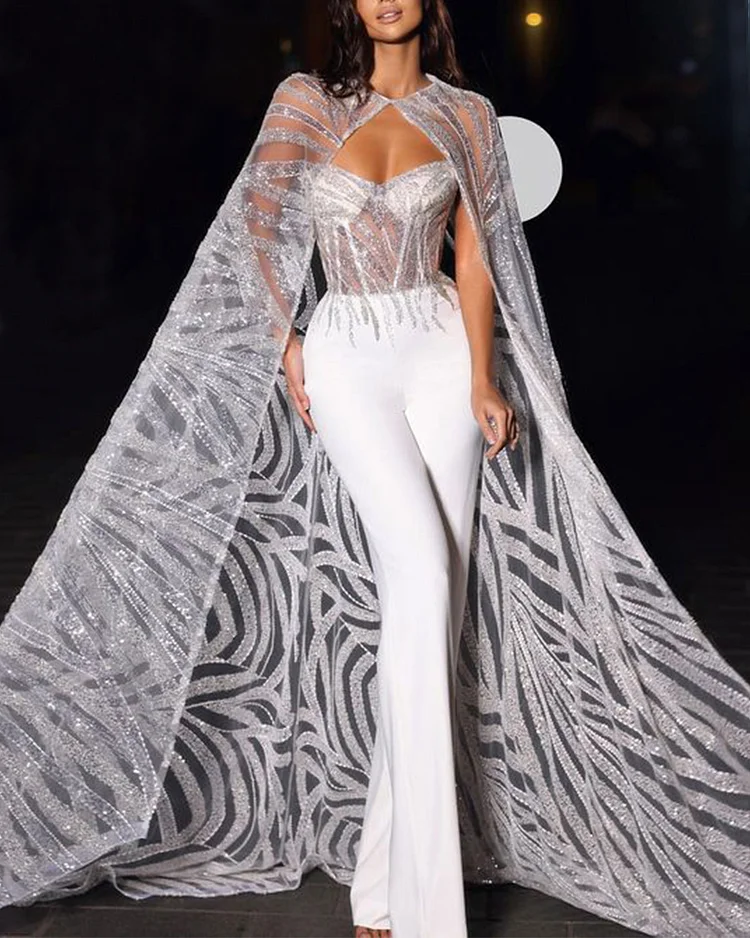 Sequin Cape Jumpsuit