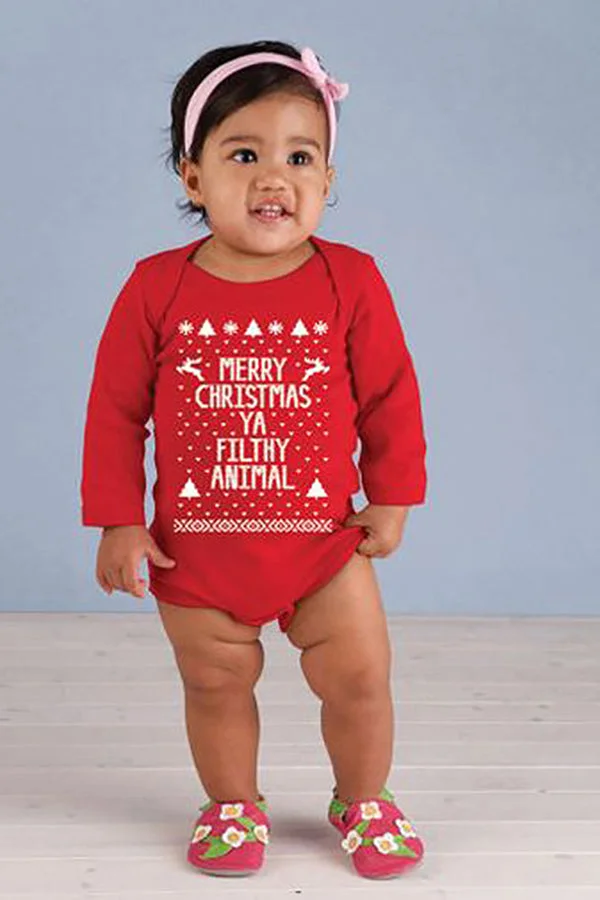 Cute Lovely Long Sleeve Merry Christmas Infant Costume Bodysuit Red-elleschic