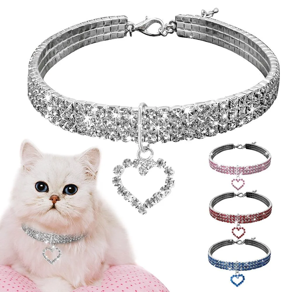 Heart-Shaped Rhinestone Dog Collar