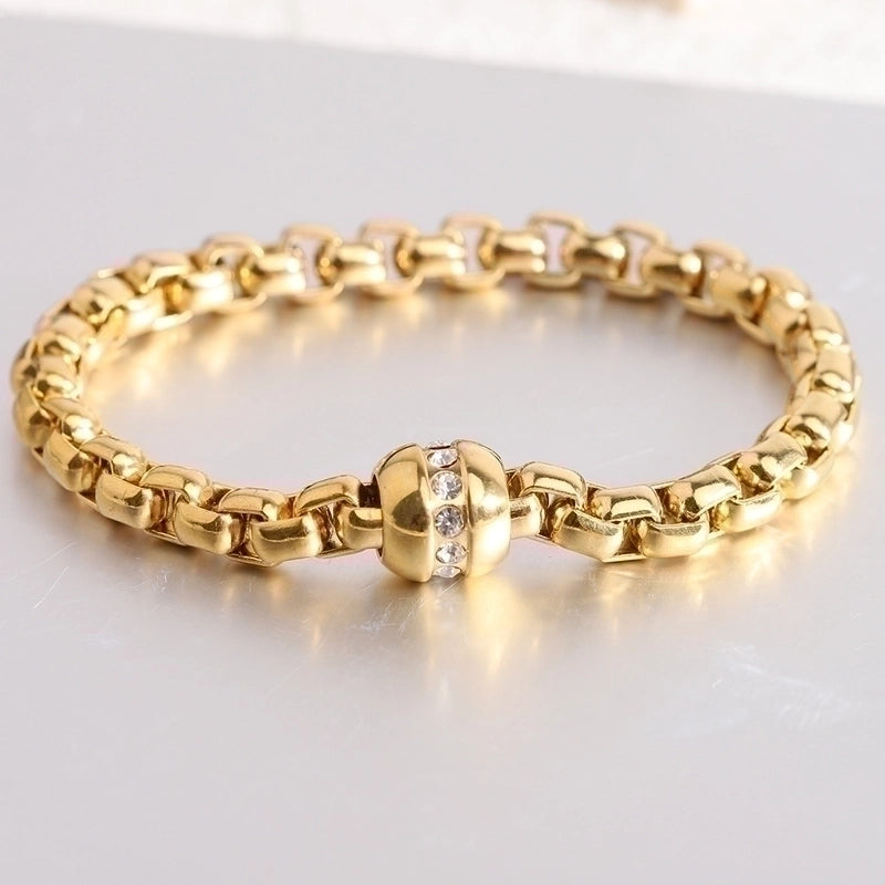 Minimalist Solid Color Titanium Steel Plating Inlay Zircon 18k Gold Plated Women’s Bracelets