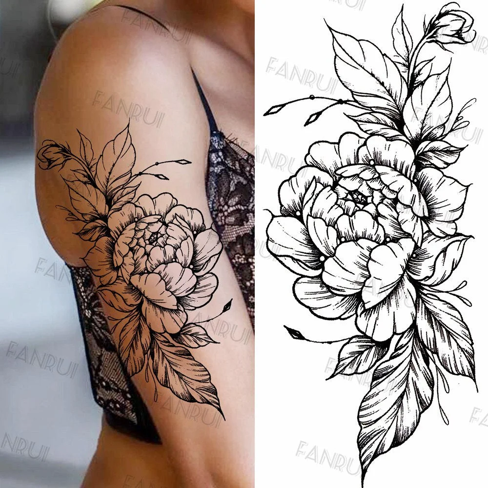 Black Gun Tattoos Sticker For Men Women Arm Art Temporary Tattoos Realistic Fake Flower Lion Tiger Tatoos Decal Cool Warrior DIY