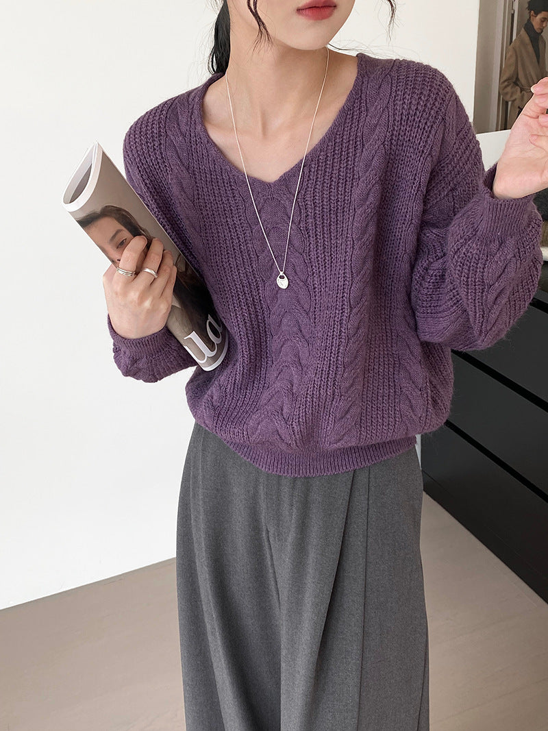 Aiertu datenight fall outfits Korean Style Gentle V-neck Soft Glutinous Skin-Friendly Twist Sweater Women's Lazy Temperament Sweater aiertu