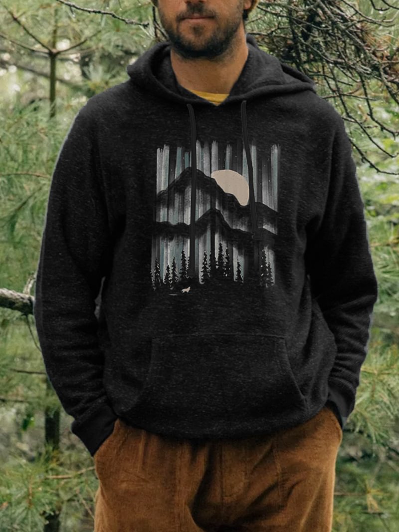 Mountain Forest Sunset Printed Men's Hoodie in  mildstyles