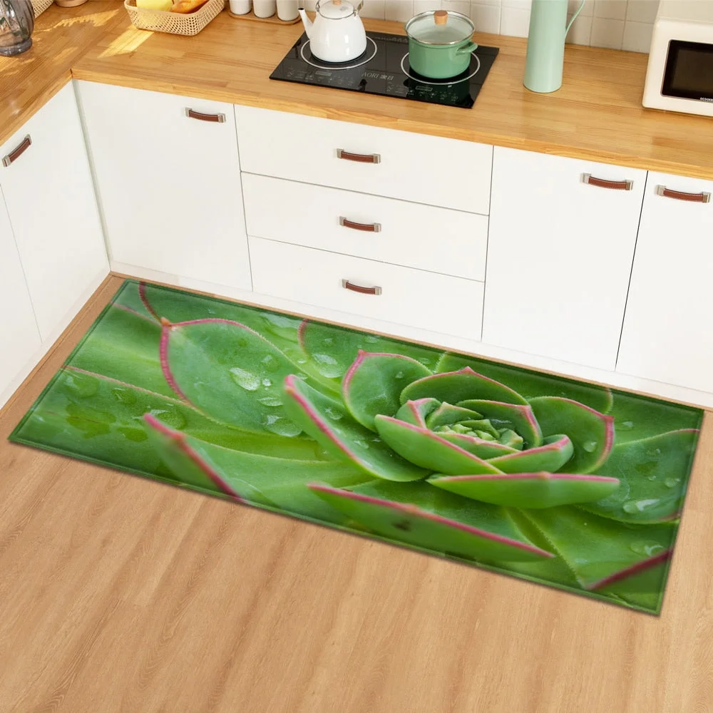 Modern Kitchen Mat Home Bedroom Decoration Floor Carpet Plant Leaves Pattern Entrance Doormat Hallway Bathroom Non-Slip Long Rug