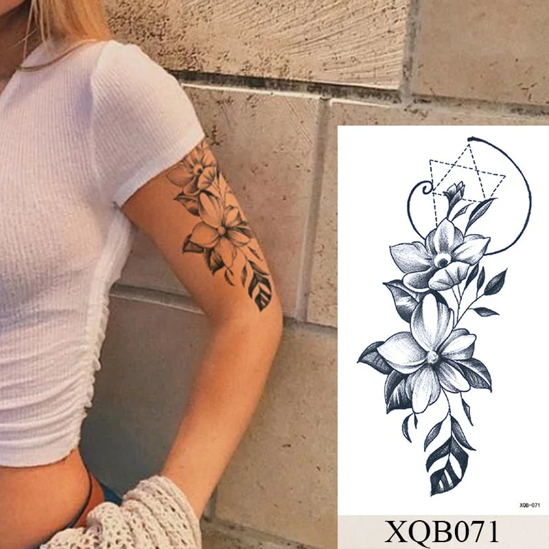 Waterproof Temporary Tattoo Sticker Lace Rose Flowers Lion Flash Tattoos Wolf Fox Body Art Arm Fake Sleeve Tatoo Women