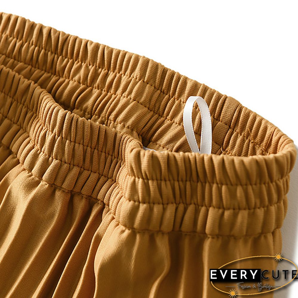 Yellow Drape Pleated High Waist A-line Maxi Skirt