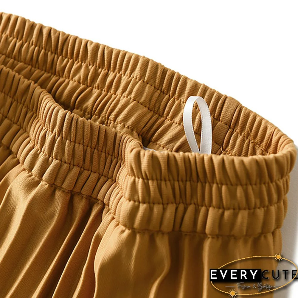 Yellow Drape Pleated High Waist A-line Maxi Skirt