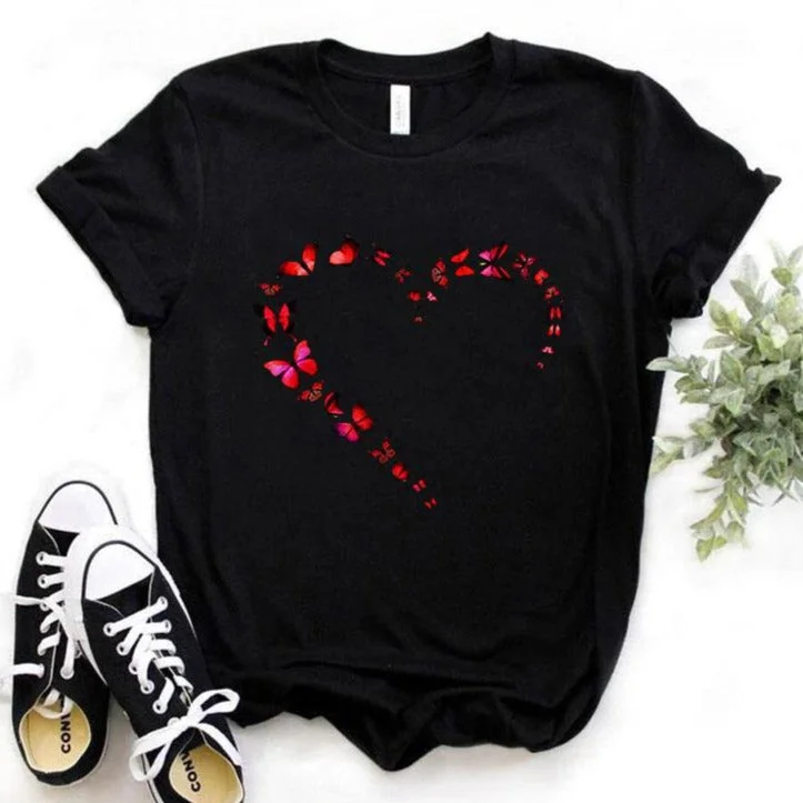 Butterfly Love Heart Print T-shirt
