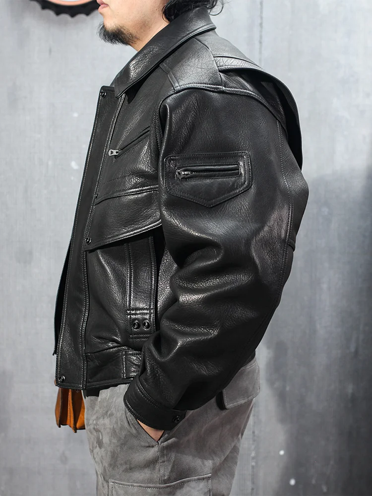 Aonga Spring Autumn Cool Handsome Short Hard Black Pu Leather Motorcycle Jacket Men Long Sleeve Luxury Designer Clothes aonga