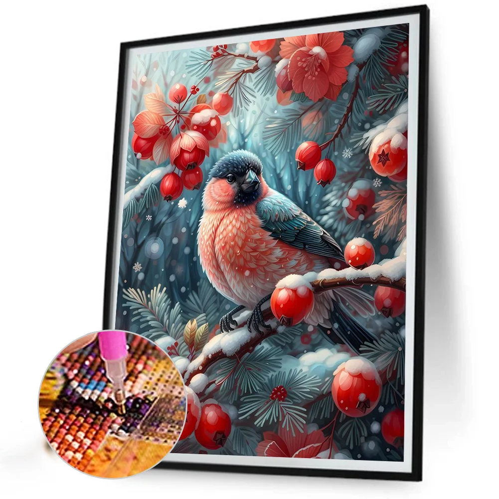 Diamond Painting - Full Square Drill - Winter Red Fruit Bird(Canvas|45*55cm)