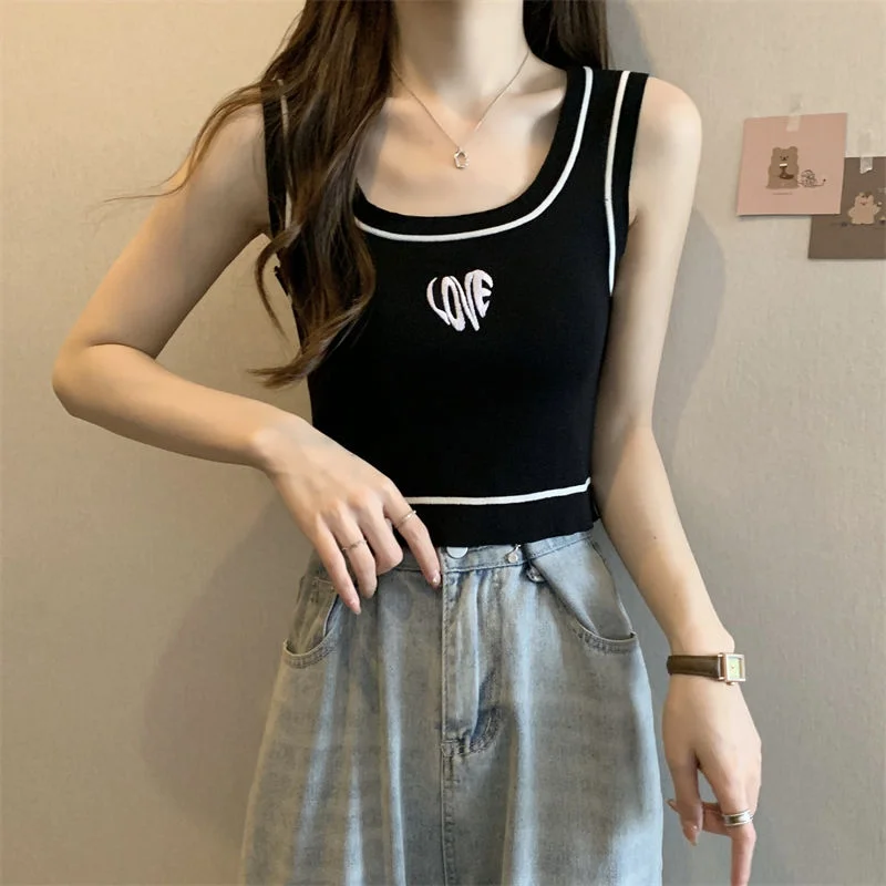 Uveng Uveng Sexy Sweet Embroidered Ice Vest Women Summer New Exterior Design Slings Tidly Sleeveless Top