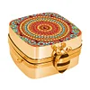 (US Local)Mandala Diamond Painting Mirror Bag Rhinestone Jewelry Box for Women (Gold)