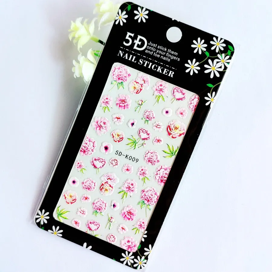 5D Butterfly Nail Sticker Engraved White Flower Sliders Embossed Lace Wedding Nail Art Design Monogram Decals Manicure Tools-Nail Inspo