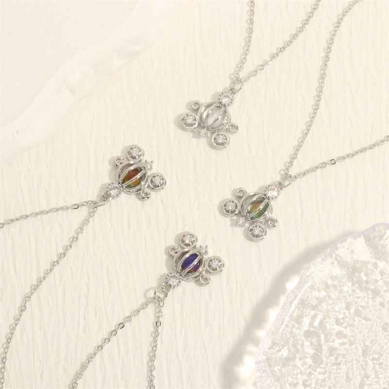 Copper Plating Inlay Pumpkin Car Crystal Zircon Pendant Necklace